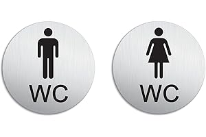 OFFORM DESIGN Targhetta per Porta - Toilette WC Donna Uomo Set di 2 Targa Ø 100 mm Alluminio spazzolato auto-adhesiva