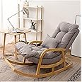 Majestic Wooden Hub® Comfortable Well Cushioned Rocking Chair | Mid-Century Rocking Chair for All with Soft, Durable Cushioned and Quality Fabric for Home & Office (Light Grey)