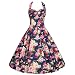 Produktbild iHAIPI - 50 60s Weinlese Neuen Gurt Satin Vogel-Blumenmuster legen auf einem großen Tutu Kleid Trägerkleid Cocktail Retro Schwingen Rockabilly Ballkleid-Kleid (03. EU 38 (Herstellergröße:M), 10. Tibetische Blau Hintergrund - Pfingstrose)