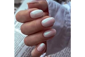 AGASAR 24pcs Short Oval False Nails, Aurora Stick on Nails Press on Nails Removable Glue-on Nails Full Cover Fake Nails Women Girls Nail Art Accessories