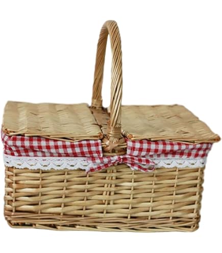 Panier à Provisions Tressé Osier Aqbau – Grand 47x35x33 Cm – Naturel Avec Anse – Pique-Nique & Marché