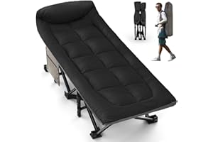 OVERMONT Lettino da Campeggio Brandina Pieghevole - Letto Portatile XL Caricabile Fino 250 kg - Letto Singolo Antiscivolo con Cuscino Borsa di Stoccaggio Borsa Trasporto per Camper Tende Viaggi Nero