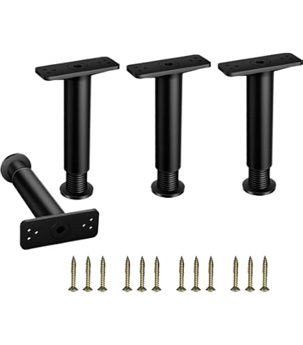 Ticeed Set van 4 meubelpoten, 19,2 cm - 33 cm, verstelbare bedpoten, vervangende steunpoten, tafelpoten met 18 schroeven en 1 schroevendraaier voor meubels, bank, bed, nachtkastje, kast, kast (zwart