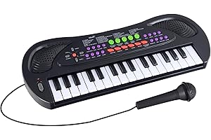KIRSTEIN McGrey KK-3808 - Teclado infantil con micrófono para cantar y 8 ritmos de acompañamiento y canciones de demostración, piano pequeño para niños, juguete musical eléctrico