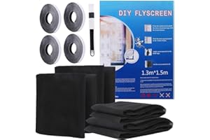 YANGTE 4 Packs Fly Screen for Window, Insect Mesh Window Nets1.3m*1.5m, with 4 Rolls Self-Adhesive Tapes,Cleaning Brush, Black