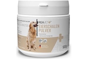 Poudre de Coquille d'œuf ReaVET Chien & Chat 500g - Source Naturelle de Calcium pour des os et des Dents sains, Poudre de Coquille d'œuf pour Chiens et Chats, additif Barf