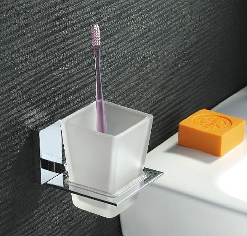 TACCY Single Tumbler/Toothbrush Glass Cup and Holder Brass Made with Chrome Silver Finish #HD29
