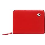 Damen Portemonnaie Leder, rot, Reißverschluss, Münzfach, RFID Schutz - Geldbörse klein, Portmonee Geldbeutel Brieftasche Dame
