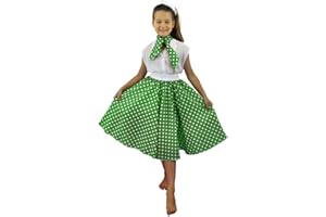 I LOVE FANCY DRESS LTD Gonna con Pois E Collo Stile Sciarpa Anni '50 per Ragazze PERFETTE per Feste A Tema, Estate O Danze E TEATRI Disponibili in Vari Colori in Breve O LONGO