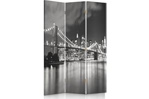 Feeby Biombo Manhattan Brooklyn Bridge 3 Piezas 110x180 cm Bilateral Divisor Plegable Decoracion Separador de ambientes Moderno Diseño Habitación Salón Oficina Dormitorio Home Office Blanco Y Negro