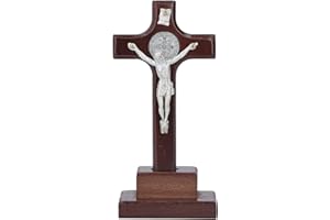 BAOFUYA Stół Drewniany Krzyż, Ręcznie Robiony Krucyfiks Stojący z Drewna Oliwnego Stojący Krzyż Chrześcijański Krucyfiks Stół Ołtarzowy do Dekoracji Stołu Katedra Religijne Prezenty