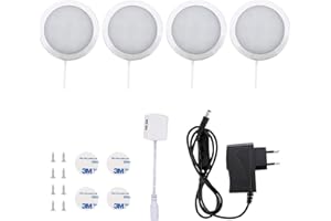Lightsjoy Luz del Gabinete LED Luz de Bajo Armario Iluminación para Vitrina para Cocina Estante Muebles Taquillas Enfriador de Vino (4 luces, Blanco cálido 12V 10W)