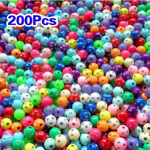 Sunluxy Mall Perles Ronde en Strass. Plastique. 8 mm Lot de 200 Perles Multicolores
