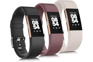 Mugust 3 Pezzi Cinturino per Fitbit Charge 2, Cinturino di Ricambio Sportivo Regolabile per Fitbit Charge 2(Large,Nero+Fumo Viola+Bianco Lunare)