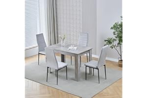 MENAKA Modern Black Dining Room Table Wooden and Pu Leather Chairs Set of 4 for Small Space, 5pcs Kitchen Rectangular Table with 4 Chairs Set Space-saving (grye table and 4 grey velvet chairs)