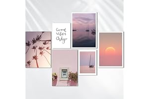 AREDE Set di 6 Stampe da Parete Quadri Moderni Decorazioni da Muro per Casa Soggiorno Camera da Letto e Cucina ''Rosa Tramonto ''| 4 x A3 (30x42cm) + 2 x A4 (21x30cm) | senza Cornici