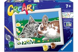 Ravensburger - Creart E: Descanso en el Prado | Pintar por Numeros Niños | Kit Manualidades Niños | Kit Pintura Niños Completo | Manualidades Niña 7 años | Incluye Marco 18x13cm