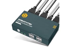 KVM Switch HDMI 2 Puertos 4K@60Hz, GREATHTEK USB2.0 KVM Switch 2 PC 1 Monitor, HDMI2.0, HDCP2.2, Conmutador KVM, Interruptor de Botón, Carcasa Metálica