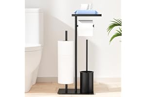 SUSSWIFF Edelstahl Toilettenpapierhalter Stehend Mit Klobürste - WC Garnitur Mit Tablett, Toilettenbürste und Papierhalter