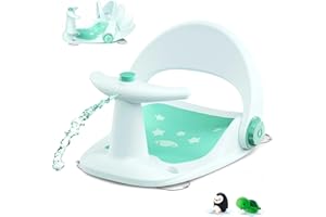EzyWay Baby Bath Seat 6 Months Plus with Free Bath Toys, Folding Stand Baby Bath Tub with Secure Suction, Spray-Designed Baby Bath Support Non Slip Bath Chair (Blue)