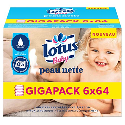 Lotus Baby Peau Nette - Lingette bébé - 6 paquets de 64 lingettes