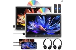 GOnavidio Lecteurs DVD pour appuie-tête 10,1" avec entrée HDMI, 2 supports de montage et 2 écouteurs, support pour écran de synchronisation, dernière mémoire, carte USB/SD (2 lecteurs DVD)