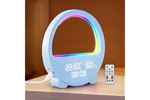 Wikay Lampe tactile de chevet avec USB Rechargeable et Changement de 17 Couleurs RGB avec télécommande de température et d'humidité Dimmable Lampe de Table pour Chambre à Coucher, Salle de Bébé
