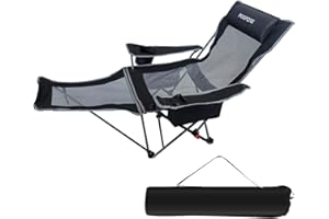 POEPORE Sedia da Campeggio Pieghevole con Poggiapiedi per Adulti 4 Livelli Schienale Regolabile Sedia Sdraio da Spiaggia Portatile con Borsa Frigo e Portabicchieri per Spiaggia Pesca