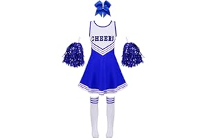 Yeahdor Tenue Pom-Pom Girl Enfant Costume Cheerleaders Danse Gymnastique Déguisement Pompom Girl pour Spectacle Carnaval Fête 6-16 Ans