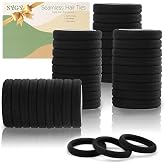 SYGY 100 PCS Black Hair Ties for Women, Cotton Seamless Thick Hair Bands, No Crease No Damage for Thick/Thin Hair, Soft Elast