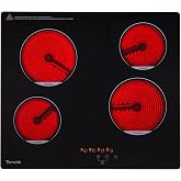 Topwish 4-burner ceramic hob, 60 cm, 6000W | Built-in ceramic hob, with 9 levels, safety lock, hot surface indicator, timer