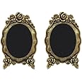 Handicrafts Paradise Photo Frame Pair Antique Golden Oval Shaped With Floral Motif In Metal 5.25 X 8 Inch