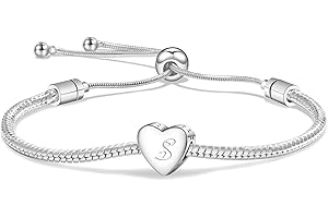 Angelra Bracciale Iniziale da Donna Ragazza Regali, Monogramma A-Z Ciondolo A Forma di Cuore Braccialetto Regolabile Lettera Regalo di Natale Co mpleanno per Lei Amica Sorella