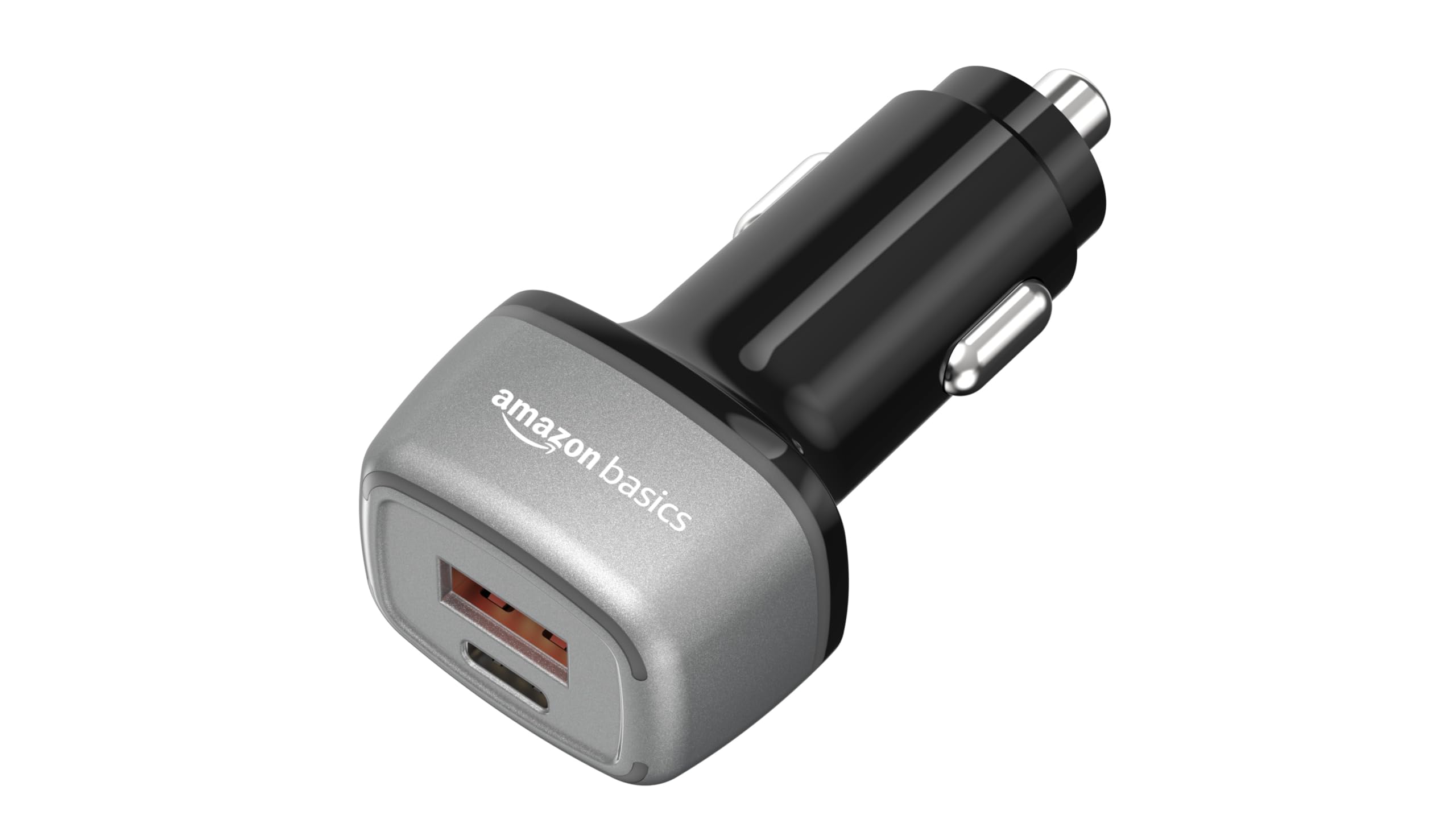 Amazon Basics Car Charger with 38W Charging| Dual Port -Type C and USB Output | Type-C USB Cable Included, Black