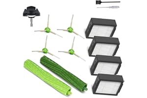 VACUUMPARTS Accesorios y piezas de repuesto para iRobot Roomba j7 i7 i6 i3 i4 i2 i5 i8 i1+/Plus e5 e6 y serie I E J - 1 cepillo de rodillos de goma, 1 rueda giratoria, 4 filtros, 4 cepillos laterales negros.