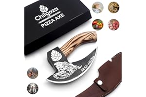CHILGOZA Pizza Cutter Viking Axe - Handmade Forged Pizza Axe High Carbon Steel with Ashwood Handle | Chopping Ulu Knife Chef Pizza Cutting Axe (Charcoal Etched)