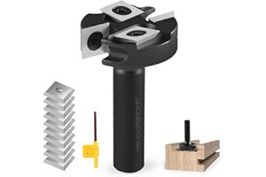 Trvoxviq Planfräser 12mm Schaft 2+2 Flöten, 38.1mm Durchmesser Hobelfräser für Oberfräse mit 10 PCS Wendeplatten (12x12X2.2mm), Spoilboard Schaftfräser Abflachfräser Oberflächenbit für Holzbearbeitung