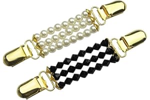 CAREOR Lot de 2 pinces à pull dorées et argentées, pinces à cardigan à perles, perle élégante, clip pour col de cardigan