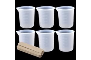 SAVITA 6 Piezas 100ml Tazas Medidoras de Silicona para Resina, Tazas para Mezclar Antiadherentes para Moldes de Fundición Epoxi para Manualidades, Escala Precisa, con 20 Palos de Madera