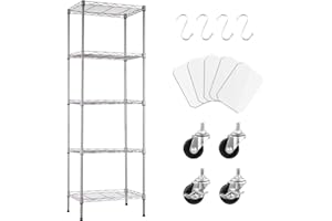 Forthcan Scaffalatura a 5 ripiani, su rotelle, con Pannelli PP, in Metallo Regolabile in Altezza,Salvaspazio,Portaoggetti a 5 Ripian,Scaffale da Soggiorno e Cucina,Argento,42 * 30 * 150cm