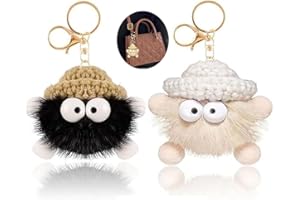 YANGWEN Porte-Clés en Peluche Douce avec Pompon, Lot de 2 Adorables Porte-Clés Mignons pour Fille - Accessoire pour Sac/Sac à Dos/Clés de Voiture (Toucher Doux)