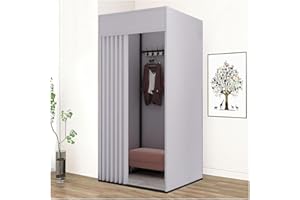 Gdmokle Spogliatoio autoportante, mobile spogliatoio, telaio con tenda e ganci, spogliatoio portatile per negozio di abbigliamento, boutique, ufficio (grigio, 100 x 100 x 200 cm)