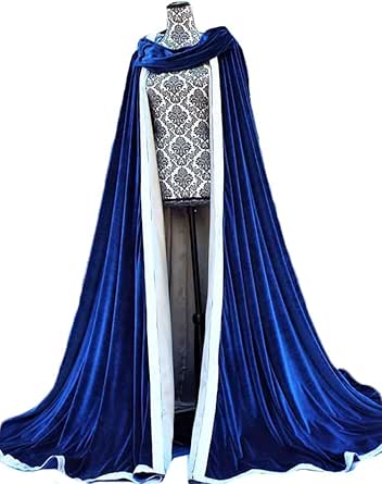 Royal Blue Hooded Capes for Unisex Velvet Winter Cloaks for Women Men