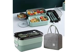 Tohoee Bento Box 2 Scomparti Porta Pranzo Acciaio Inossidabile 304 Senza BPA Lunch Box con Posate e Ciotole Lunch Box Scomparto e Borsa Termica per Zuppa per Adulti, Lavoro, Ufficio, Picnic, Scuola
