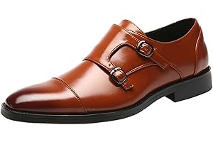 ANUFER Männer Smart Monk Brogues Formale Abendschuhe Aus Echtem Leder mit Holzabsatz
