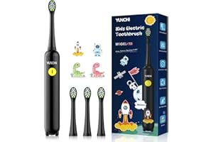 YUNCHI Elektrische Zahnbürste Kinder mit Minuten-Timer, Kinderzahnbürste ab 3-6-10-12 Jahre IPX7 Wasserdicht Electric Toothbrush weiche Borsten mit 4 weiche Ersatzbürsten (Schwarz)