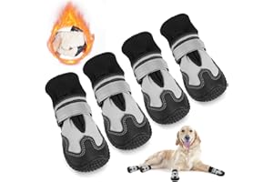 SlowTon Hundeschuhe Pfotenschutz, 4 Stück rutschfeste wasserdichte Hunde Schuhe mit reflektierendem Klettverschluss, Winter Schnee Hundestiefel für große mittlere kleine Hunde Sport im Freien, Size 8
