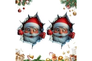 NATWO 2PCS Christmas Creative Wall Sticker, 3D Peel Stick Christmas Wall Stickers, Removable Large Xmas Santa Wall Stickers, Santa Claus Breaking Through Wall Design, Festive Holiday Window Cling Sticker