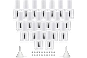 Agidea 20 leere Nagellack-Flaschen mit Pinsel, weißer Kappe, 10 ml, leer, transparentes Glas, nachfüllbar, Nagellack-Flaschen, Kreis mit Mischperlen und Trichtern, 10 ml