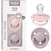 BIBS De Lux Pacifier, 0-36 Months, Pack of 2, Blossom/Dusky Lilac | Round Teat | Silicone | One Size Fits All | BPA Free | Ma